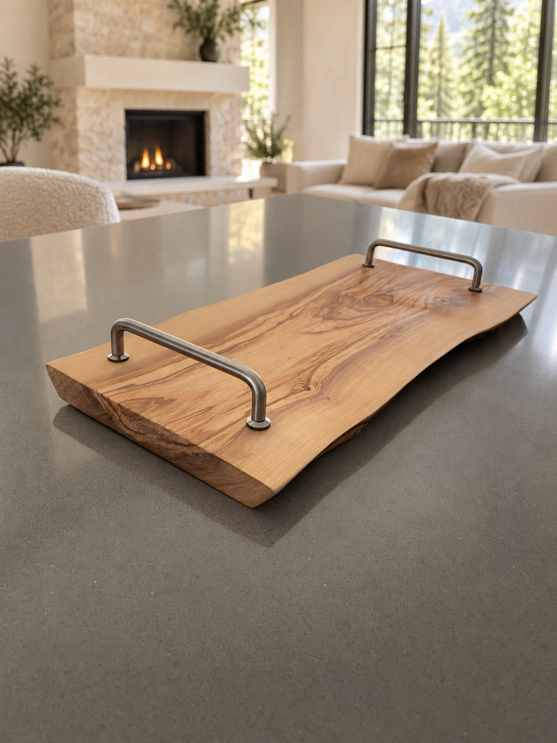 Live edge Olive Wood Tray with Handles