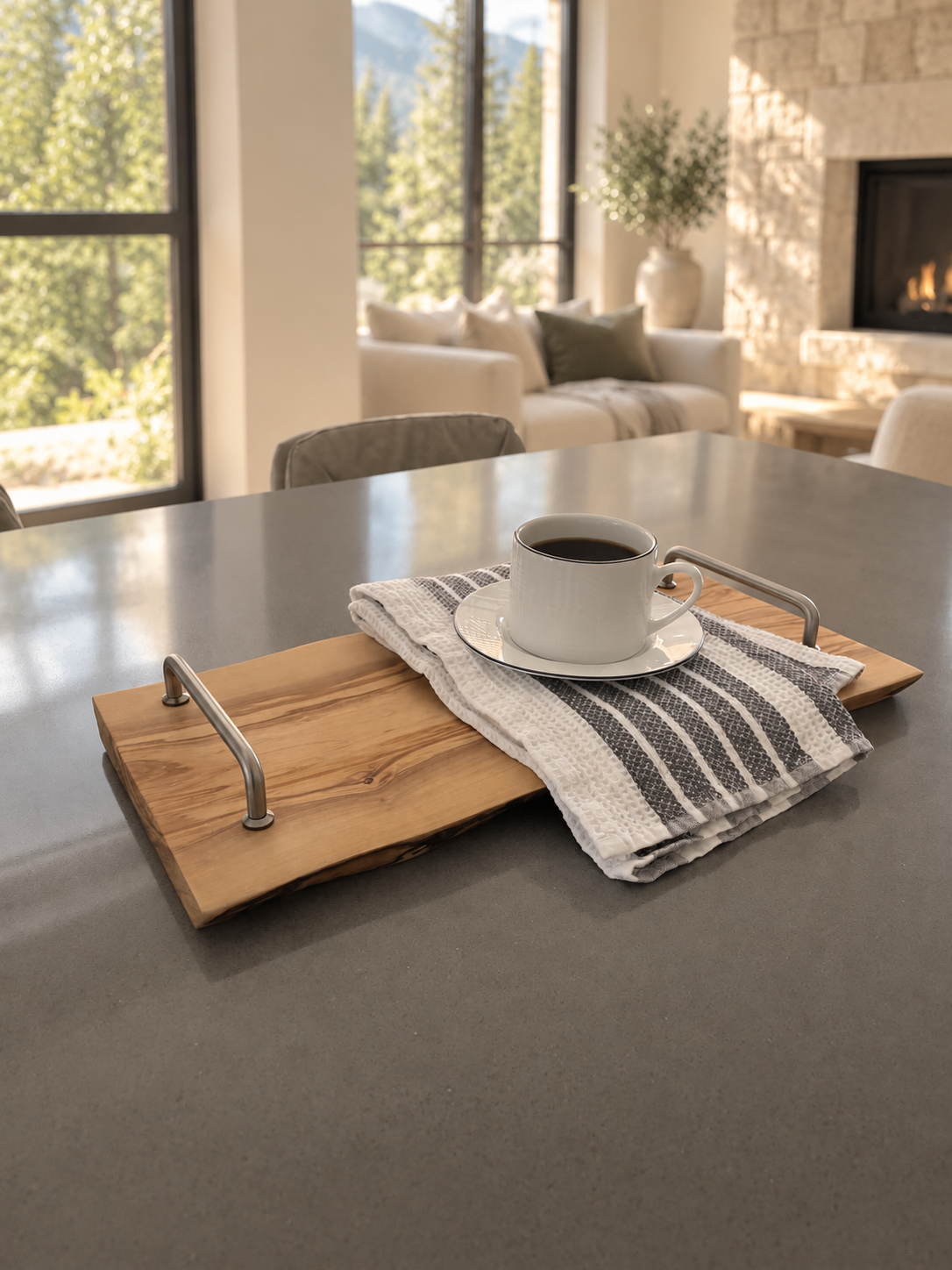Live edge Olive Wood Tray with Handles