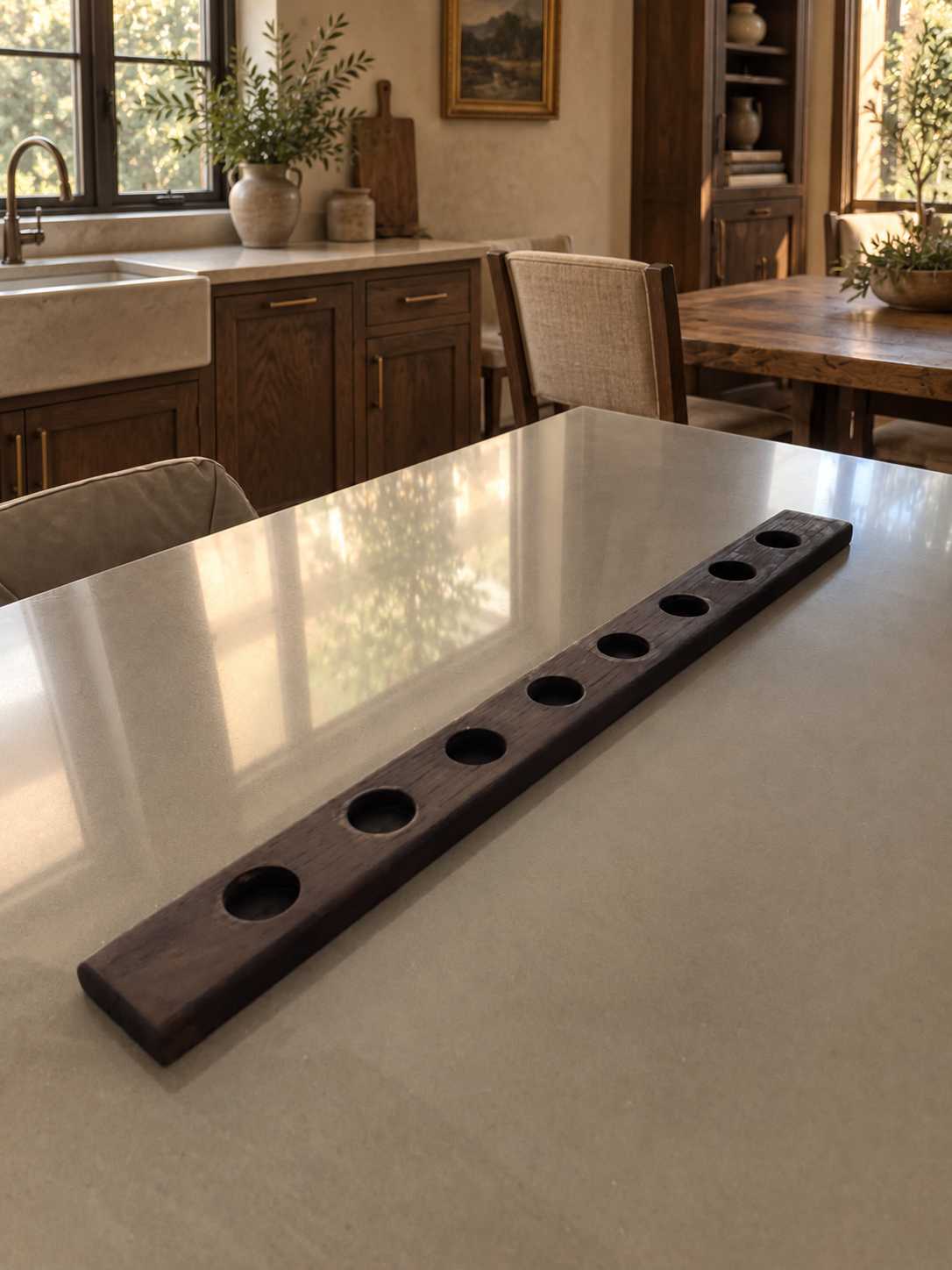 Ebony-Stained White Oak Tea-Light 8-Holder | Centerpiece