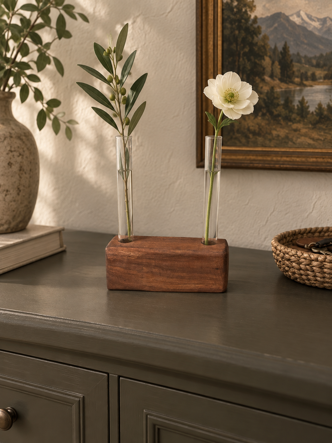 Asymmetrical Walnut Double Beaker Vase Centrepiece | Propagation