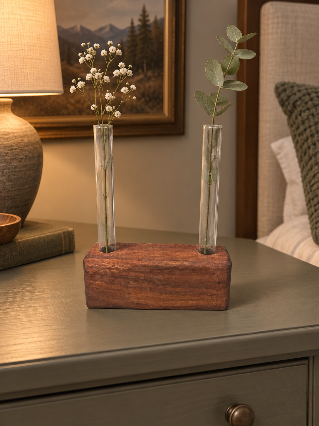 Asymmetrical Walnut Double Beaker Vase Centrepiece | Propagation